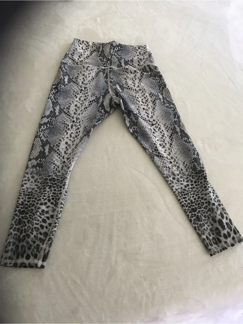 NEW EVOLUTION AND CREATION SNAKESKIN CAPRI LEGGINGS GRAY/WHITE/CREAM/TAUPE SZ M